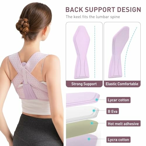 Woman wearing back support brace with strong and elastic features.