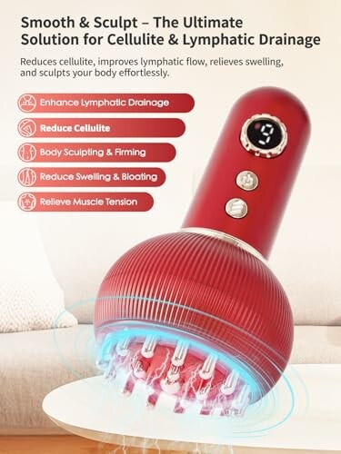 Red massager for cellulite and lymphatic drainage with multiple benefits.
