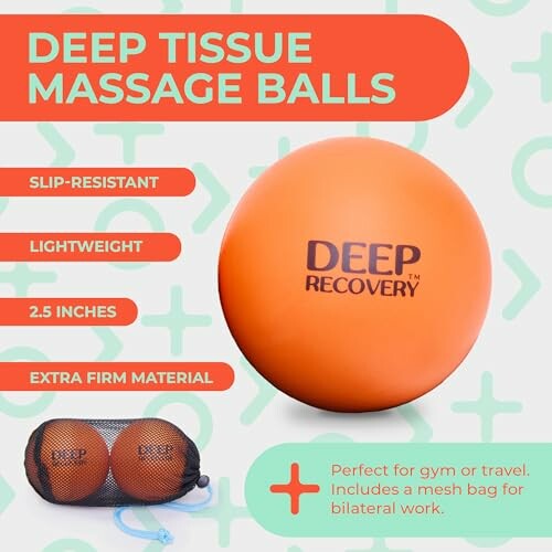 Deep tissue massage balls with slip-resistant, lightweight design, 2.5 inches, extra firm material, includes mesh bag