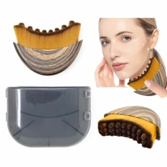 Face sculpting makeup brush with ergonomic design.