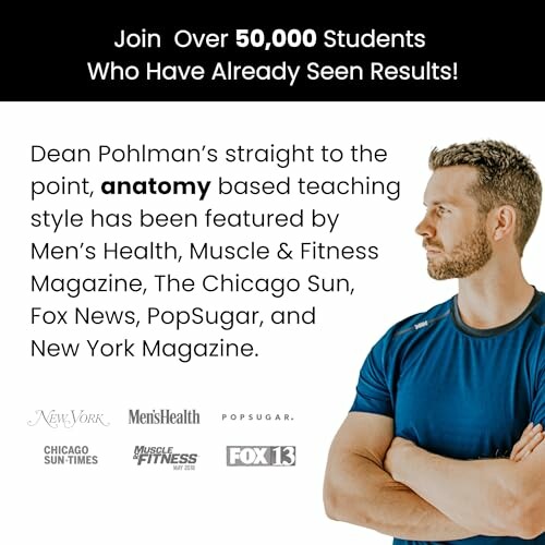 Fitness instructor with testimonials from various magazines.