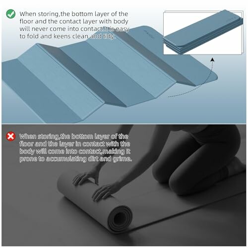Comparison of a foldable yoga mat with clean storage versus a traditional mat prone to dirt.