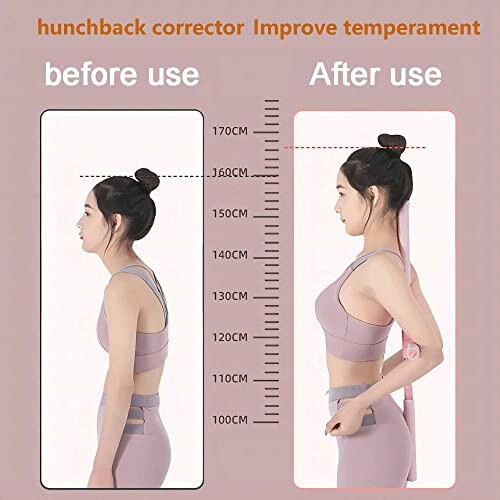 Comparison of posture before and after using a hunchback corrector.