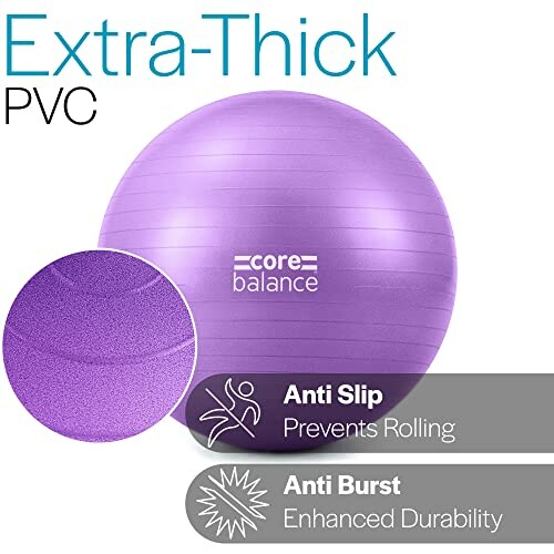 Purple exercise ball with anti-slip and anti-burst features.