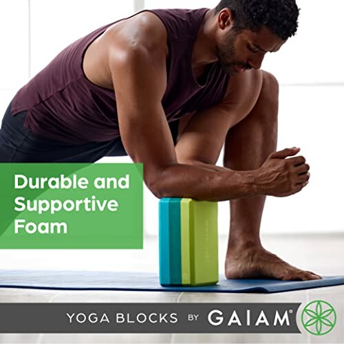 Man using yoga block during exercise.