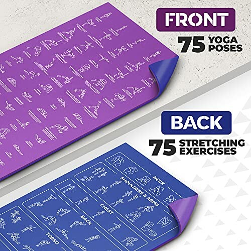 Yoga mat with 75 yoga poses and 75 stretching exercises.